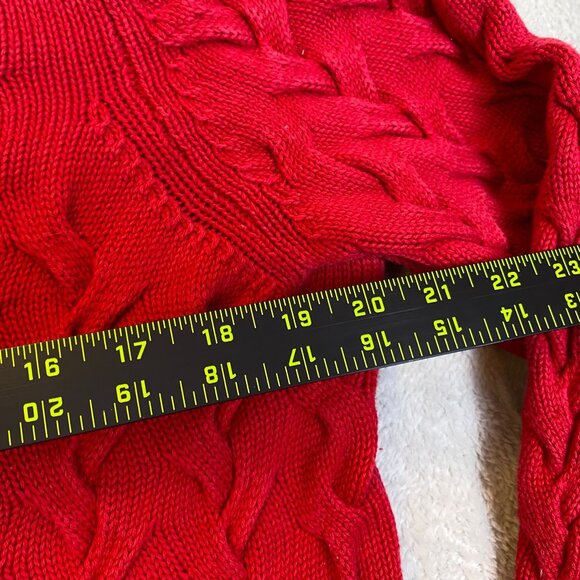 Lands End Womens Cable Knit Sweater Large Red Long Sleeve 100% Cotton - Picture 4 of 9